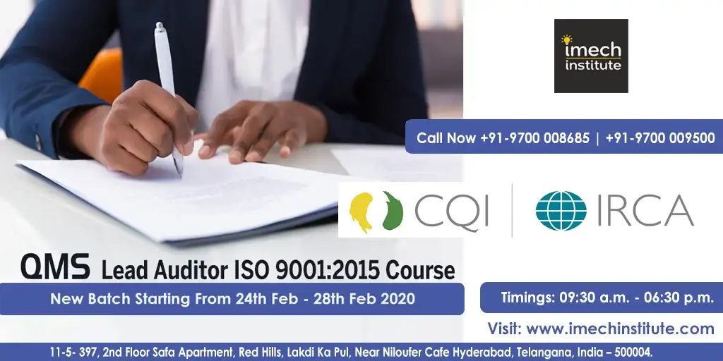 IRCA-CQI Certified ISO 9001-2015 QMS Lead Auditor Training Course In Hyderabad India at Imech Institute
