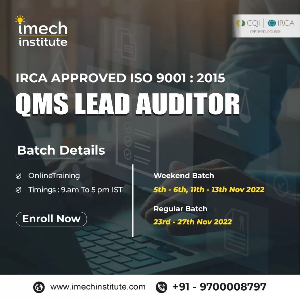 Get ISO 9001 2015 Training With Lead Auditor Course In Hyderabad